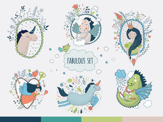 Magical Unicorn Princess Set Vector Image