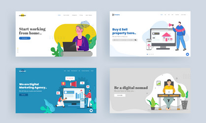 Set landing page design for start working from vector