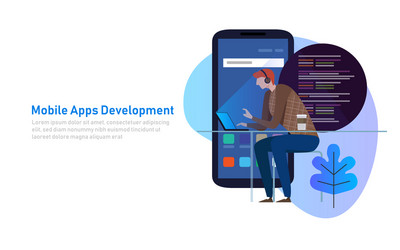 mobile app development programmer code on laptop vector