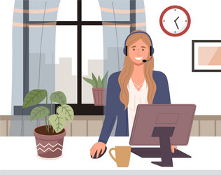 womens freelance girl in headphones with laptop vector