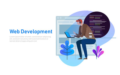 person programmer working on laptop with program vector image