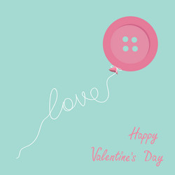 Pink button balloon love thread card flat design vector