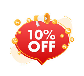 10 percent off sale discount banner with megaphone vector