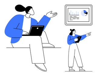 businesspeople discussing analytics with charts vector image