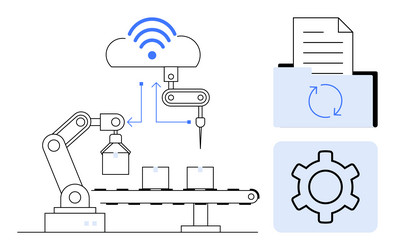 automated robotic arm integrating cloud vector image