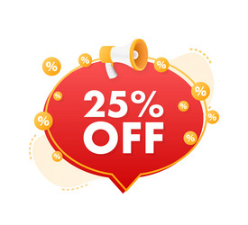 25 percent off sale discount banner with megaphone vector