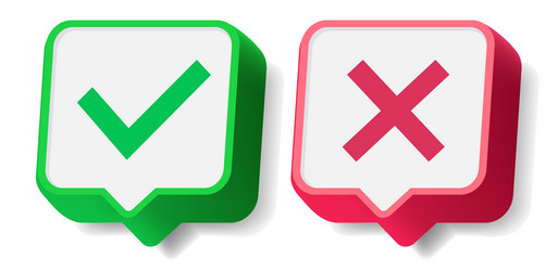 check mark and cross button set 3d style vector image