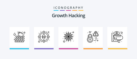 Hacking line 5 icon pack including card web virus vector