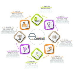 round diagram 8 rectangular elements with icons vector