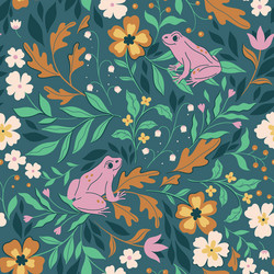 seamless pattern with forest pink tree frogs vector image