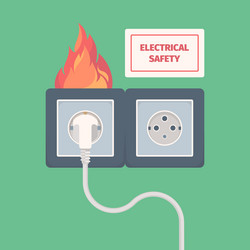 damaged electric socket fire on electricity plug vector