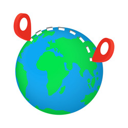 Globe earth with red pointer marks vector