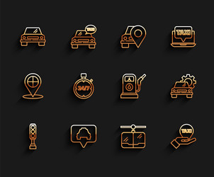 set line traffic light map pointer with taxi car vector image