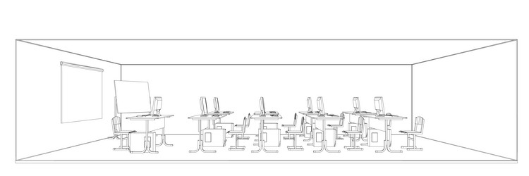 computer class with tables and computers vector image