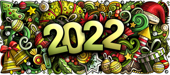 2022 doodles horizontal new year objects vector image