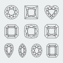 diamond cuts icons set vector