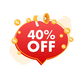 40 percent off sale discount banner with megaphone vector