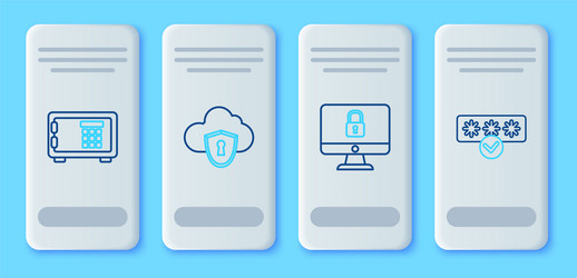 set line cloud and shield lock on computer vector image