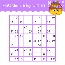 paste the missing numbers from 1 to 100 vector image