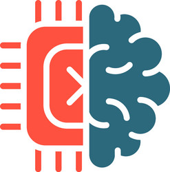 human brain with chip colored icon artificial vector