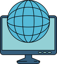 Monitor computer with planet vector
