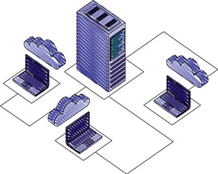 laptop computer with cloud computing and server vector