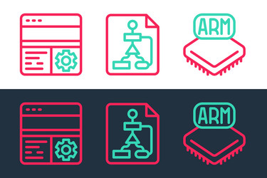 Set line processor debugging and flowchart icon vector