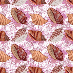 Seamless background outline seashells Royalty Free Vector