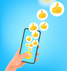 man pressing button on smartphone using social vector image