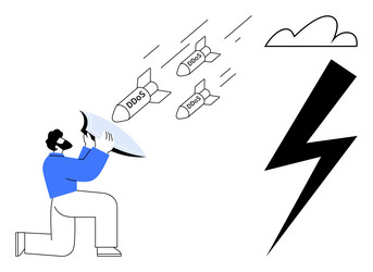 man deflecting ddos attacks with shield amid vector image
