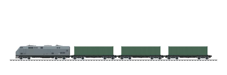 Locomotive with cargo container vector