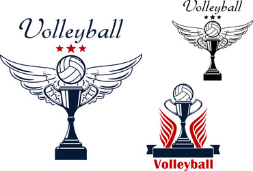 volleyball icon with trophy and winged ball Vector Image