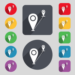 Map pointer icon sign a set of 12 colored buttons vector