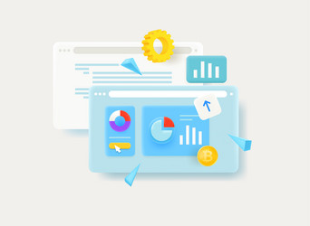 browser windows with different charts 3d vector image