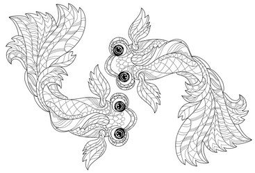 Entangle stylized floral china fish doodle vector