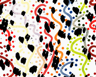 Rough brush black splashes over wavy paint strokes vector