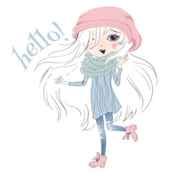 Cute Girl Hello Greeting Vector Image