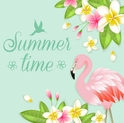flowers and pink flamingo Vector Image