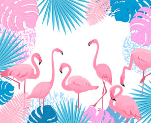 Tropical Pink Flamingo Leaves Vector Image