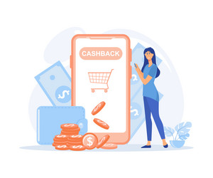 Banking system cashback on internet girl vector