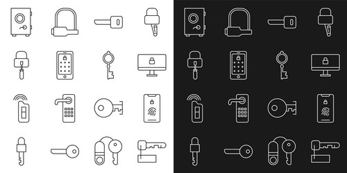 set line marked key mobile with fingerprint scan vector image