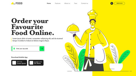 Responsive landing page design with chef holding vector