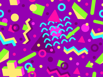 seamless pattern with 3d geometric shapes in 80s vector image