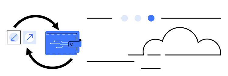 digital wallet with data synchronization and cloud vector image