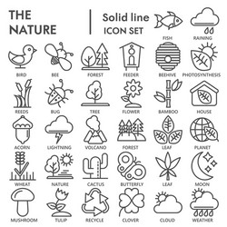 Nature line signed icon set environment symbols vector