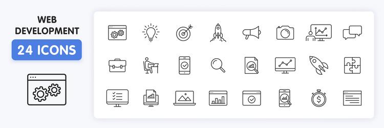 set of 24 web development icons in line style vector image