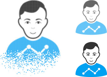 Decomposed pixelated halftone user stats icon vector