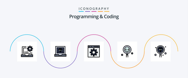 programming and coding line filled flat 5 icon vector