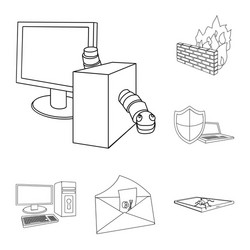 Hacker and hacking outline icons in set collection vector