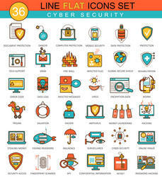 Cyber security modern color flat line Royalty Free Vector